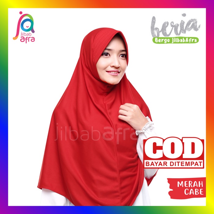 TERLARIS Jilbab Afra Beria Hijab Instan Pet Antem Jumbo Kaos Adem Merah Cabe - Merah Cabe, XS
