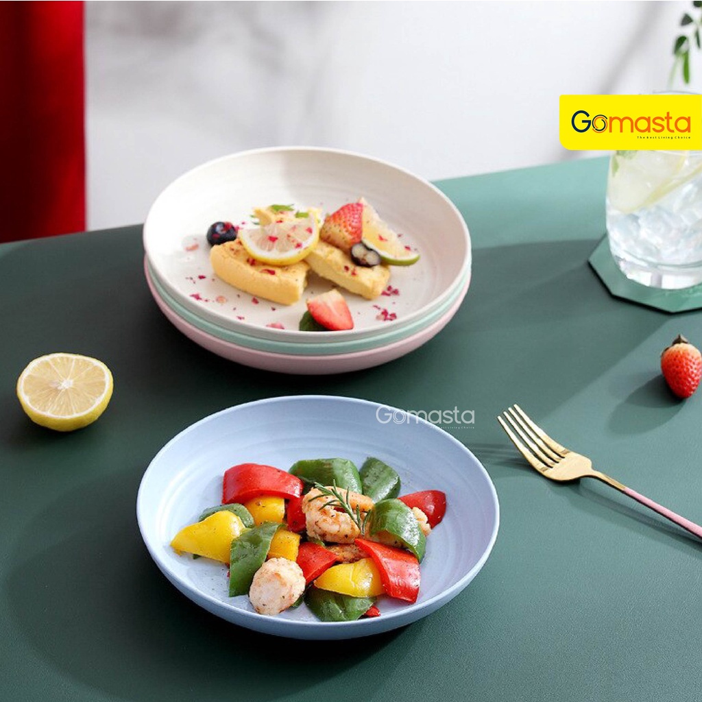 Murah Lebay  GO-P01 Dinner Plate Piring Bulat 20x3.2cm Piring Makan Piring Bulat Wheat Straw Warna Warni