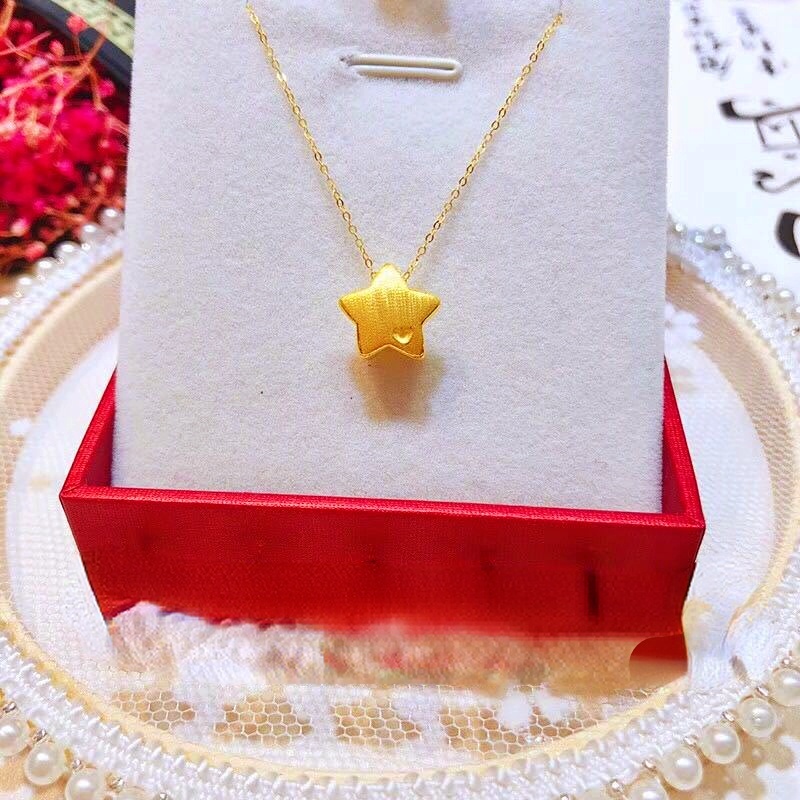 Goldkingdom Fashion Perhiasan Aksesoris Ready Stock Bintang Beruntung Kecil Liontin Emas Mini Disikat Pentagon Klavikula Kalung Wanita