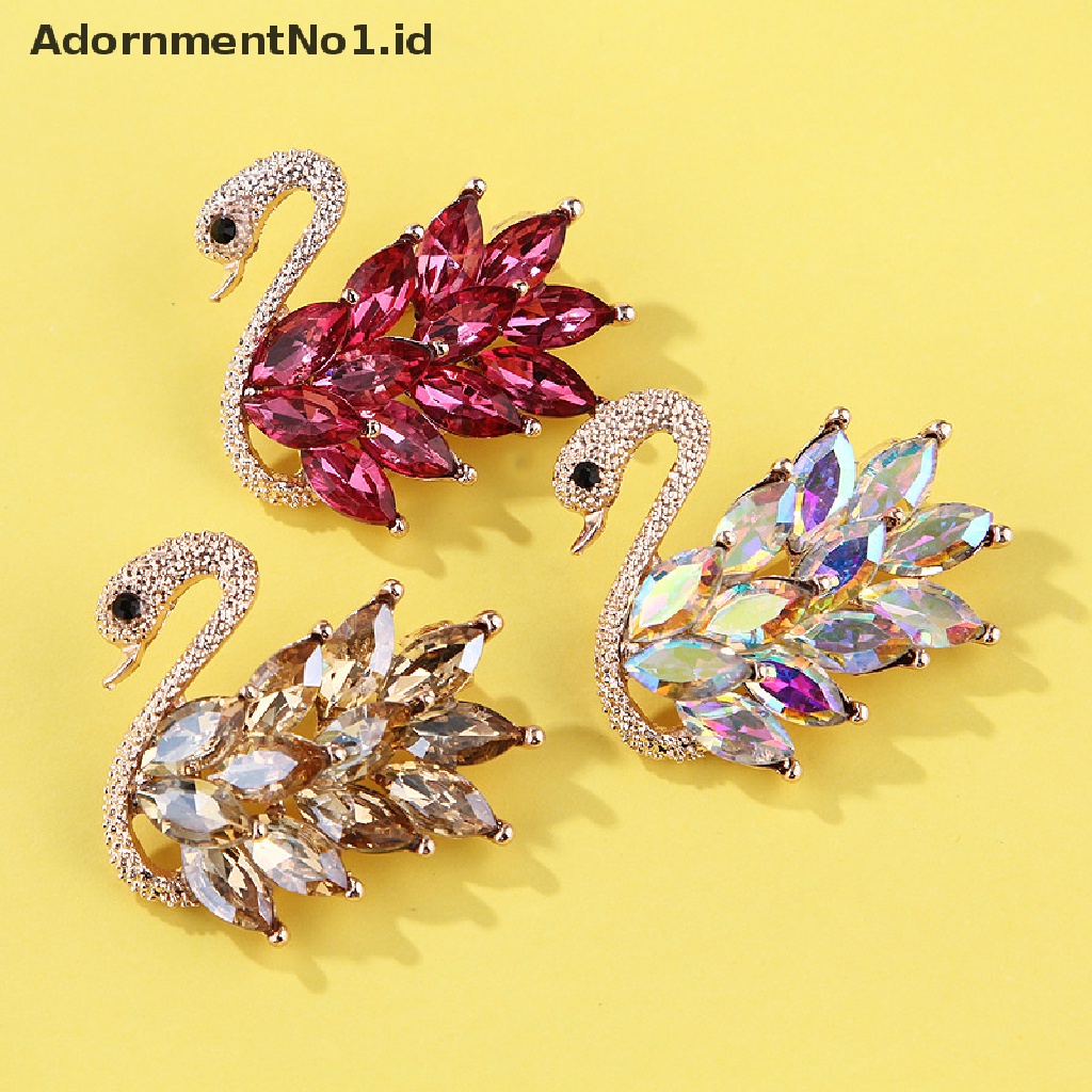 [AdornmentNo1] 1pc Alloy Crystal Swan Bros Kristal Hewan Bros Jas Kerah Pin Hias [ID]