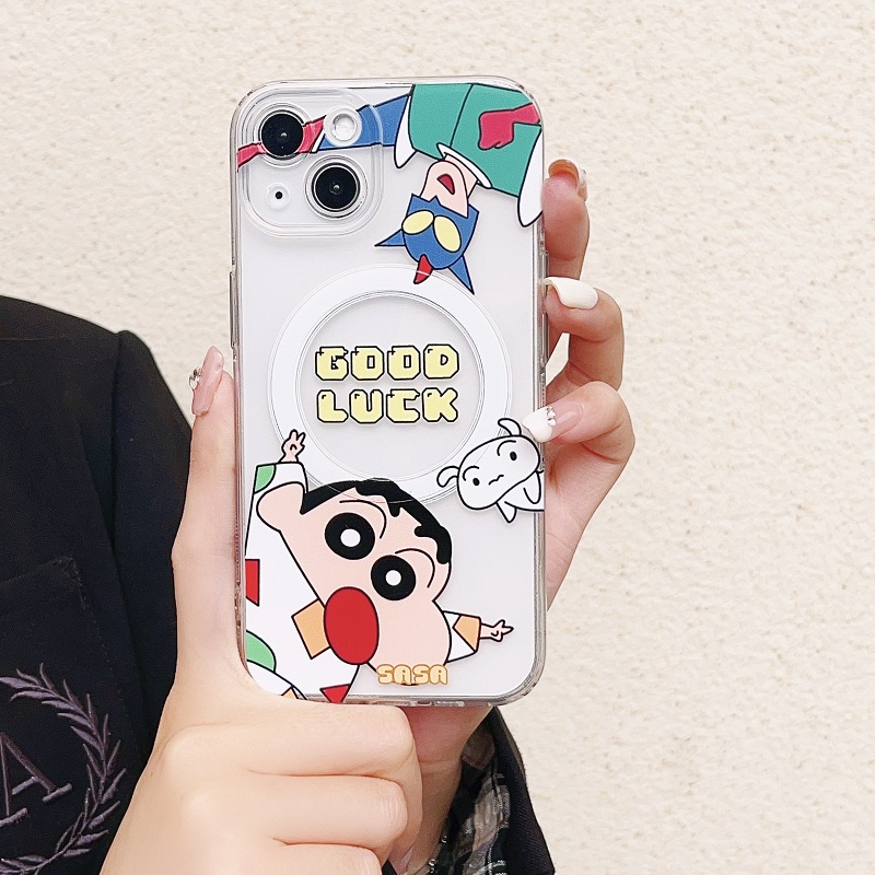 IPHONE Untuk Iphone14 13 12 11 Pro Max Magnetik Transparan Kartun Lucu Crayon Shin Chan Telepon Soft case