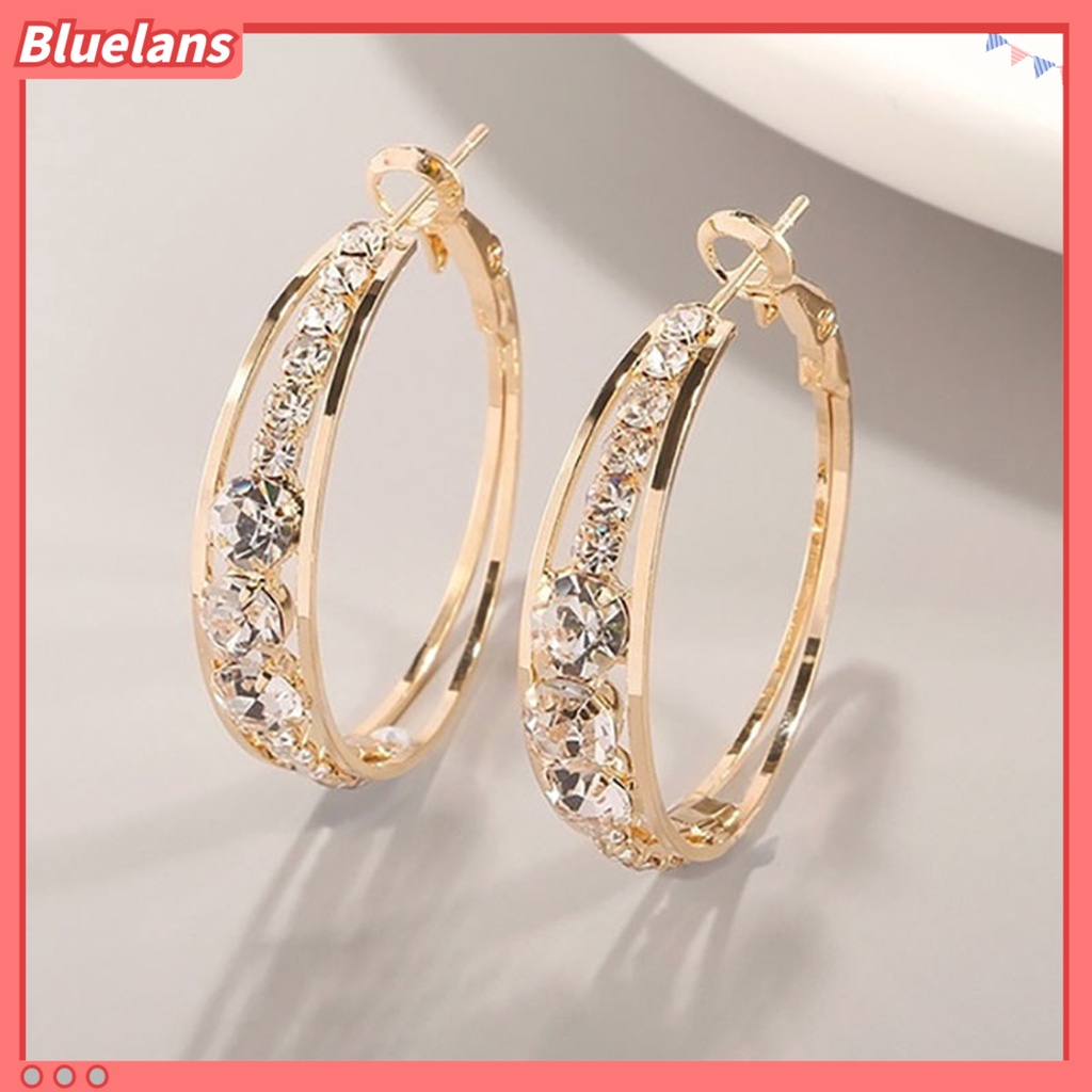 {In Stock} Anting Wanita Berlian Imitasi Berkilau Menarik Hias Hoop Earrings Piercing Perhiasan Untuk Pesta