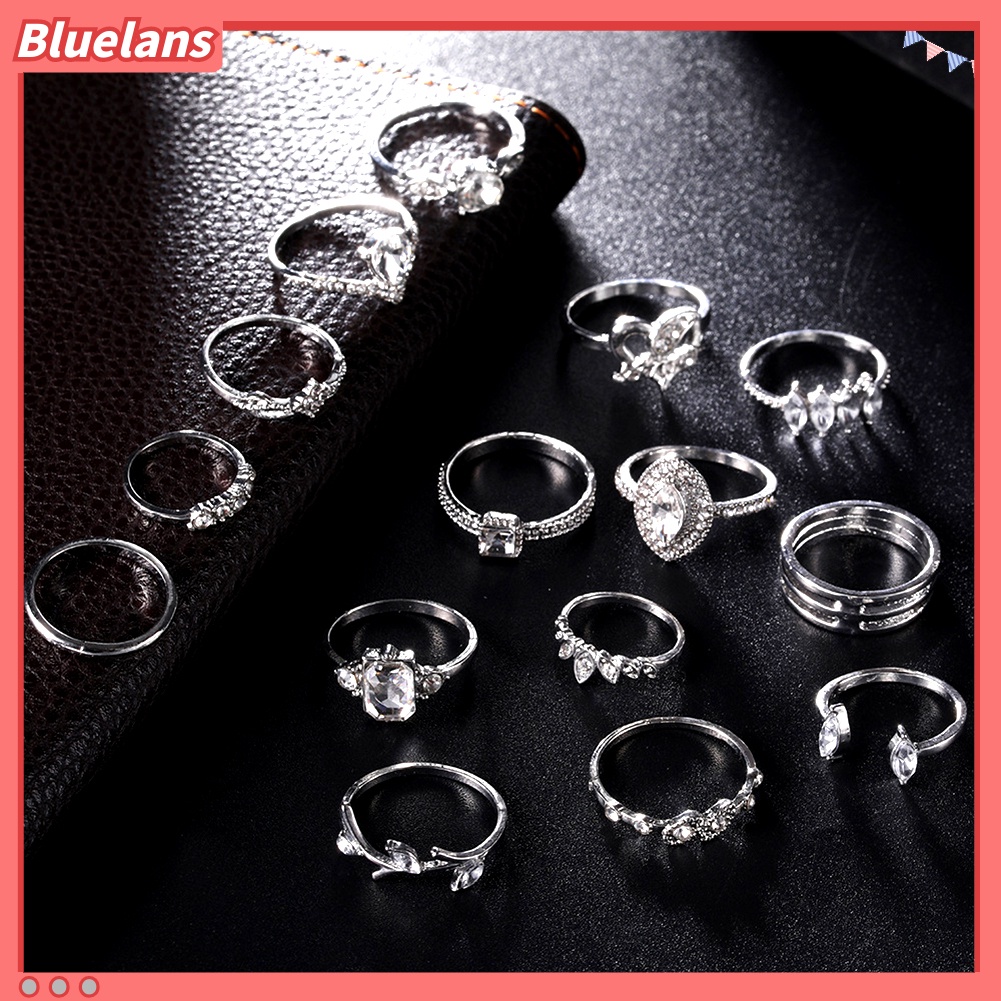 {In Stock} 15Pcs/Set Wanita Bohemian Buatan Batu Permata Berlian Imitasi Jari Cincin Perhiasan Hadiah