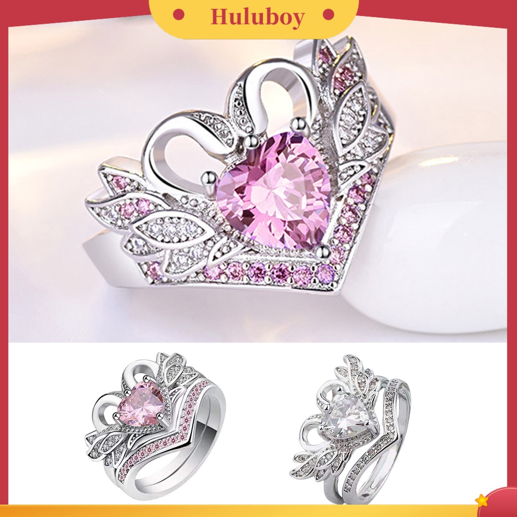 {Ready Stock} Sepasang Bentuk Angsa Wanita Cincin Cubic Zirconia Alloy Hati Hollow Shiny Finger Ring Perhiasan Aksesori