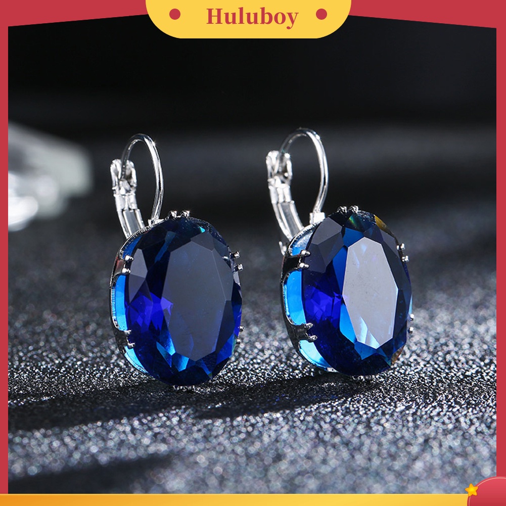 {Ready Stock} Elegan Wanita Oval Batu Permata Imitasi Hias Menjuntai Leverback Earrings Perhiasan Hadiah
