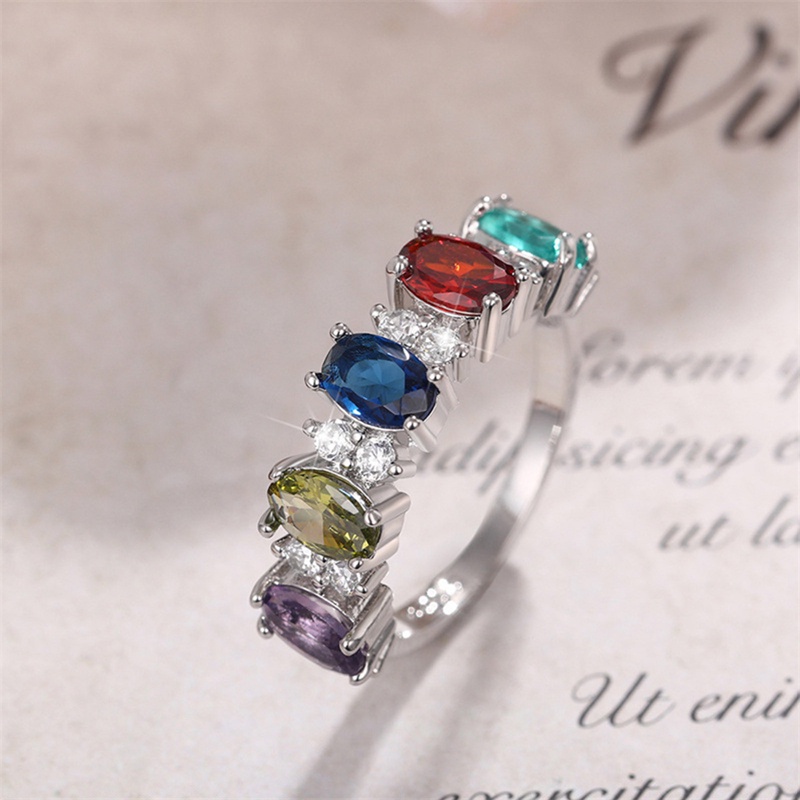 Rainbow Cubic Zirconia Cincin Untuk Wanita Briliant Warna-Warni Pernikahan Band Perempuan Cincin Tunangan Pesta Perhiasan Mewah