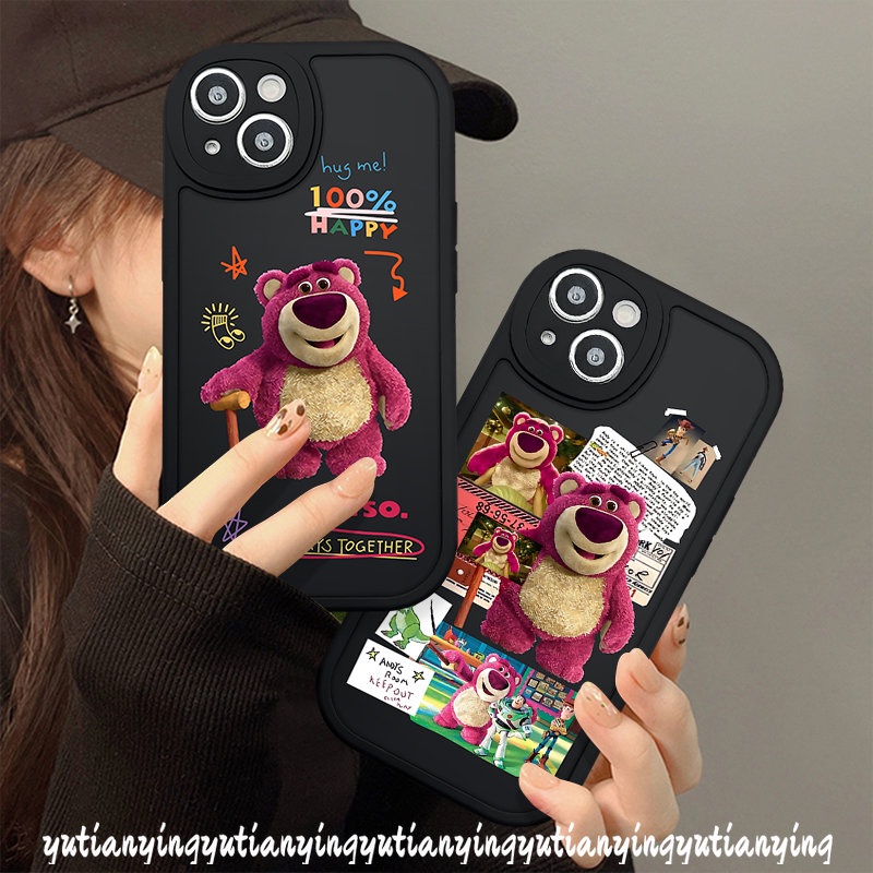 IPHONE Lovely Kartun Manyo Telepon Lembut Lucu Strawberry Bear Tpu Case Kompatibel Untuk Iphone11 13 12 14 Pro MAX 7 6s 8 6 14 Plus XS XR X MAX SE 2020 Silicon Pelindung Lensa Back Cover