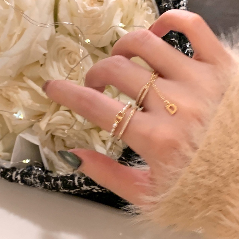 Cincin Geometris Fashion Wanita Cincin Paduan Berlapis Emas