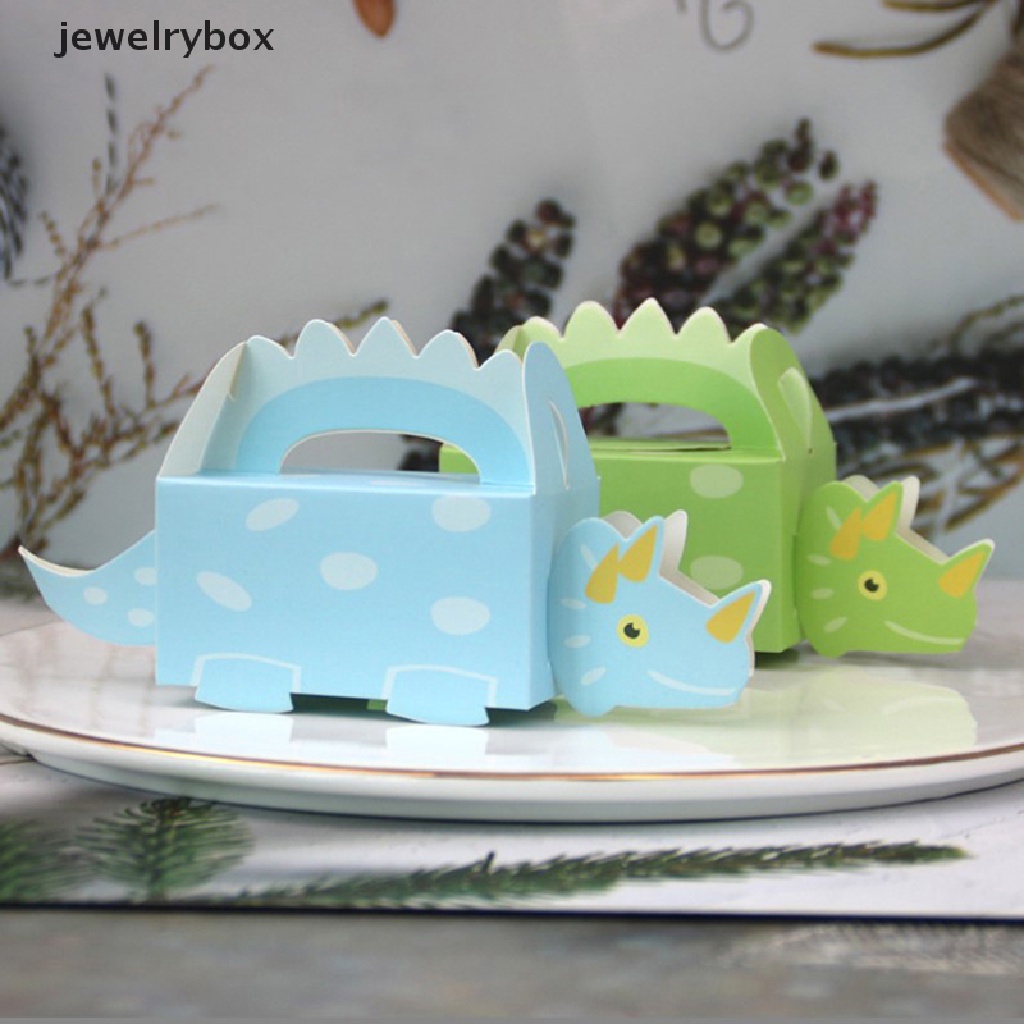 [jewelrybox] 10pcs Dinosaurus Pesta Biru Hijau Kotak Kue Kering Baby Shower Candy Box Gift Packing Butik