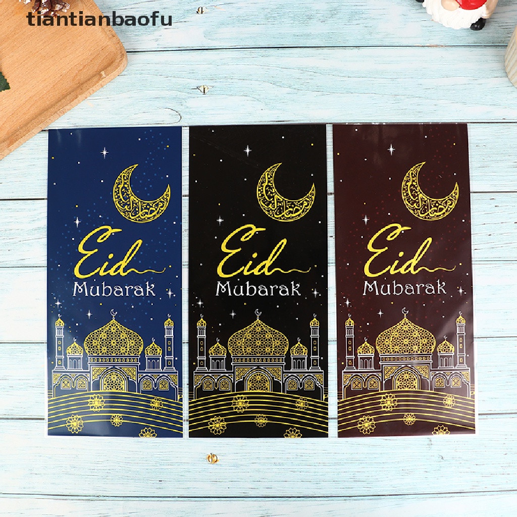 [tiantianbaofu] 50 Pcs Eid Mubarak Hadiah Tas Moon House OPP Permen Cookie Bag Perlengkapan Pesta Butik