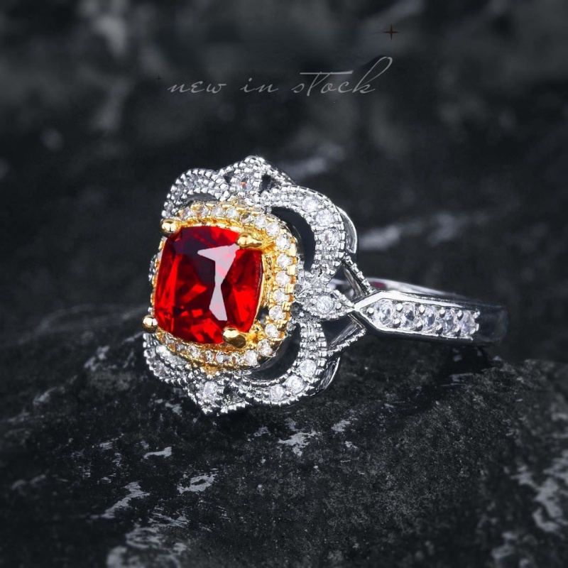 Goldkingdom Aksesoris Perhiasan Fashion Ready Stock Itali Bertekstur Ukir Emas Disikat Iris Mozambik Alami Tidak Gosong Darah Burung Merpati Merah Permata Cincin Perempuan.