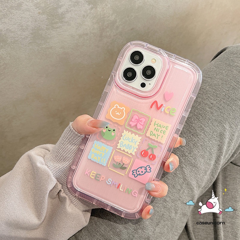 IPHONE Kawaii Casing Ponsel Shell Kompatibel Untuk Iphone11 14 13 12 Pro MAX 7Plus XR 6 6S Plus X XS MAX Ins Cherry Candy Kartun Hewan Lucu Beruang Kodok Lembut Tpu Shockproof Airbag Cover