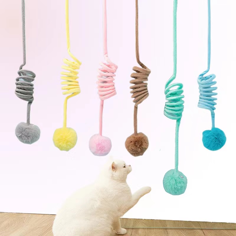 Mainan Interaktif Penggoda Kucing Model Gantung  Bentuk Dengan Bel pet cat toy/Mainan Kucing Bola Bulu Tali Spring