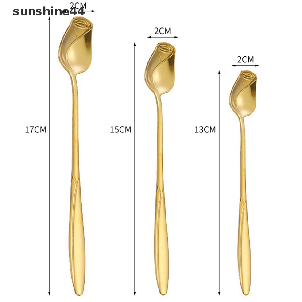 Sunshine Sendok Pencampur Mawar Stainless Steel Gagang Panjang Sendok Teh Kopi Untuk Dessert Madu ID