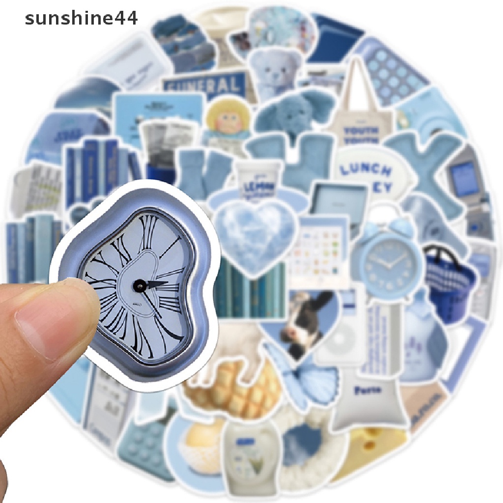 Sunshine 60pcs Ins Style Simple Blue Stiker Decal Untuk Notebook Telepon Kulkas Mainan Anak ID