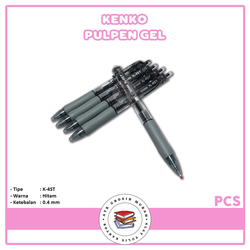 

KENKO - Pulpen Gel K-4 ST Gelpen Hitam ketebalan 0.4 mm - Pcs