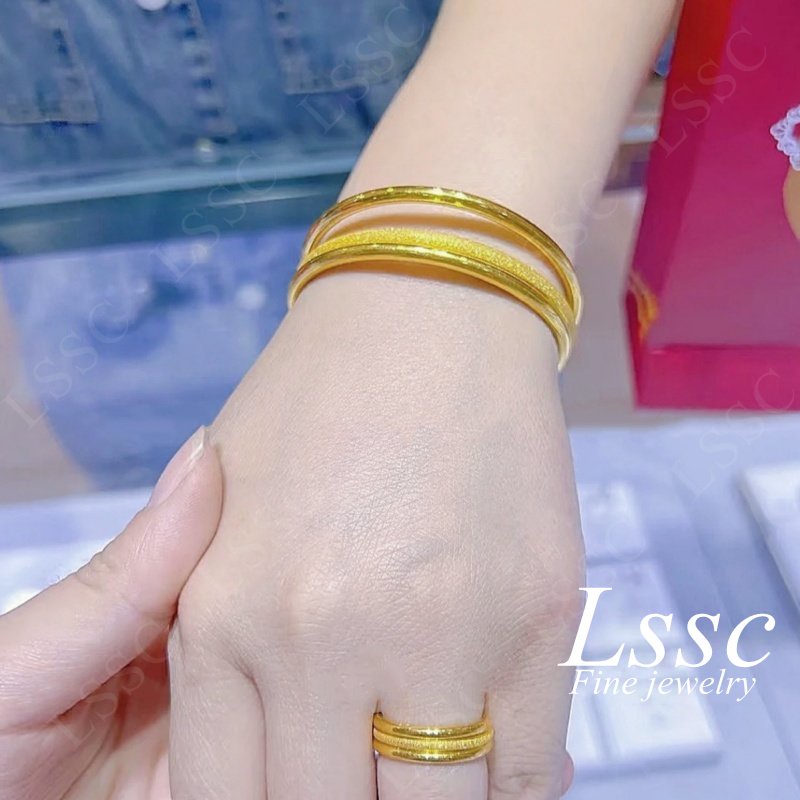 3 Pcs/Set Gelang Titanium Wanita Anti Karat Emas 18K Cantik Mewah Fashion Korea Dewasa Bangle Aksesoris Perhiasan