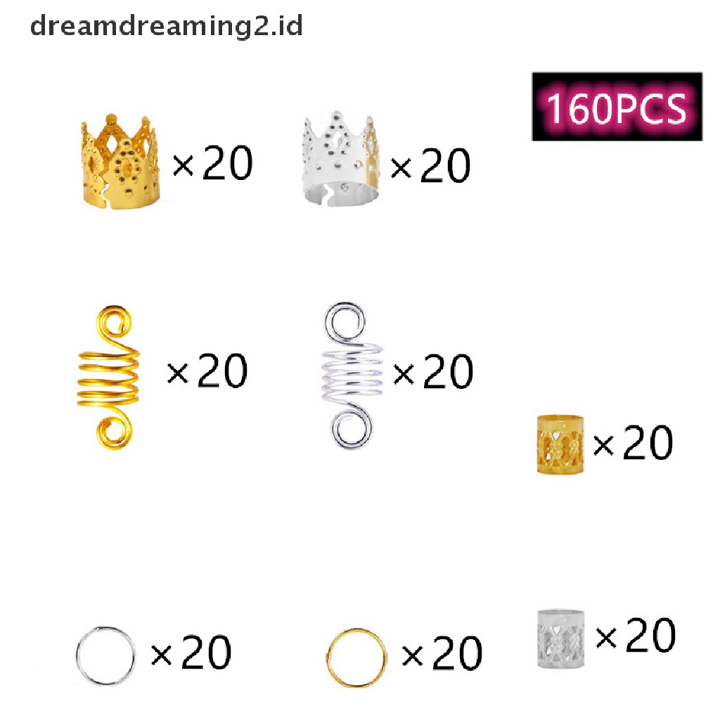 (hot) 60-170pcs Mix Cincin Rambut Kepang Gimbal Manik-Manik Manset Klip Aksesoris Rambut//