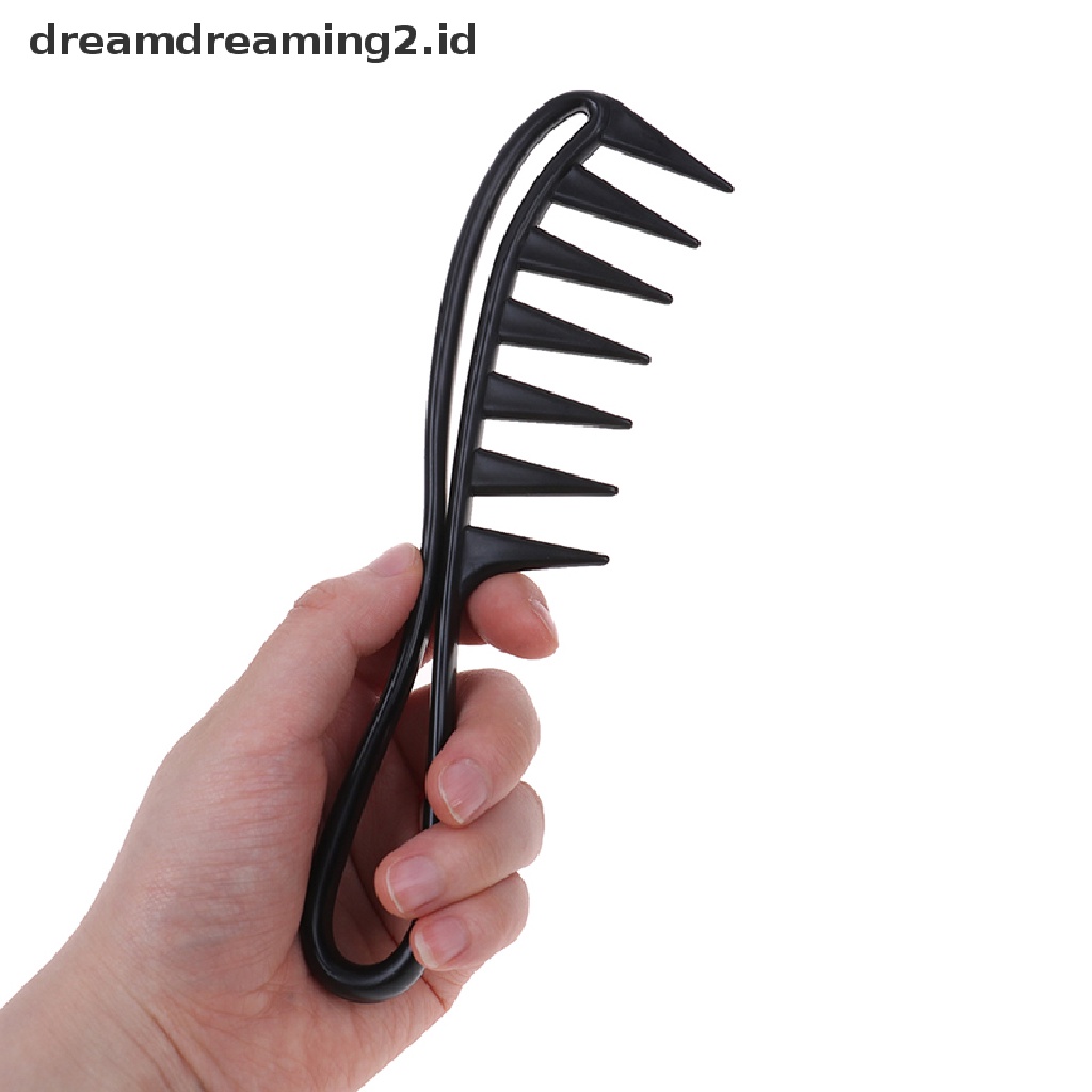 (hot) Hiu Jumbo Gigi Lebar Hitam Handle Grip Sisir Rambut Pria Hairdressing Teeth Comb//