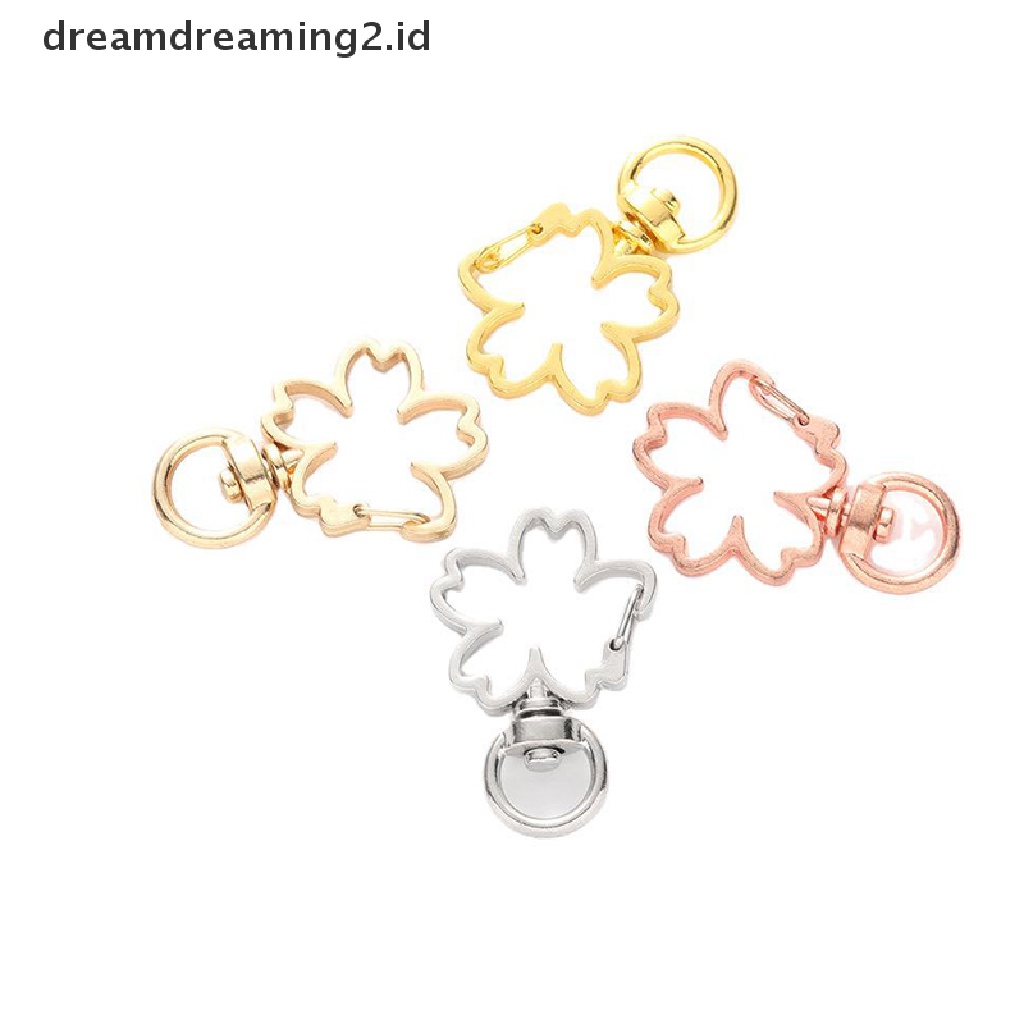 (hot) 10pcs Bunga Sakura Berongga Gantungan Kunci Key Ring DIY Aksesoris Lobster Clasp//