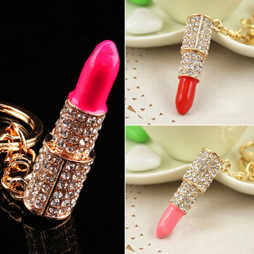 (hot) Kristal Berlian Imitasi Bibir Makeup Keyring Dompet Tas Mobil Liontin Keychain Hadiah//