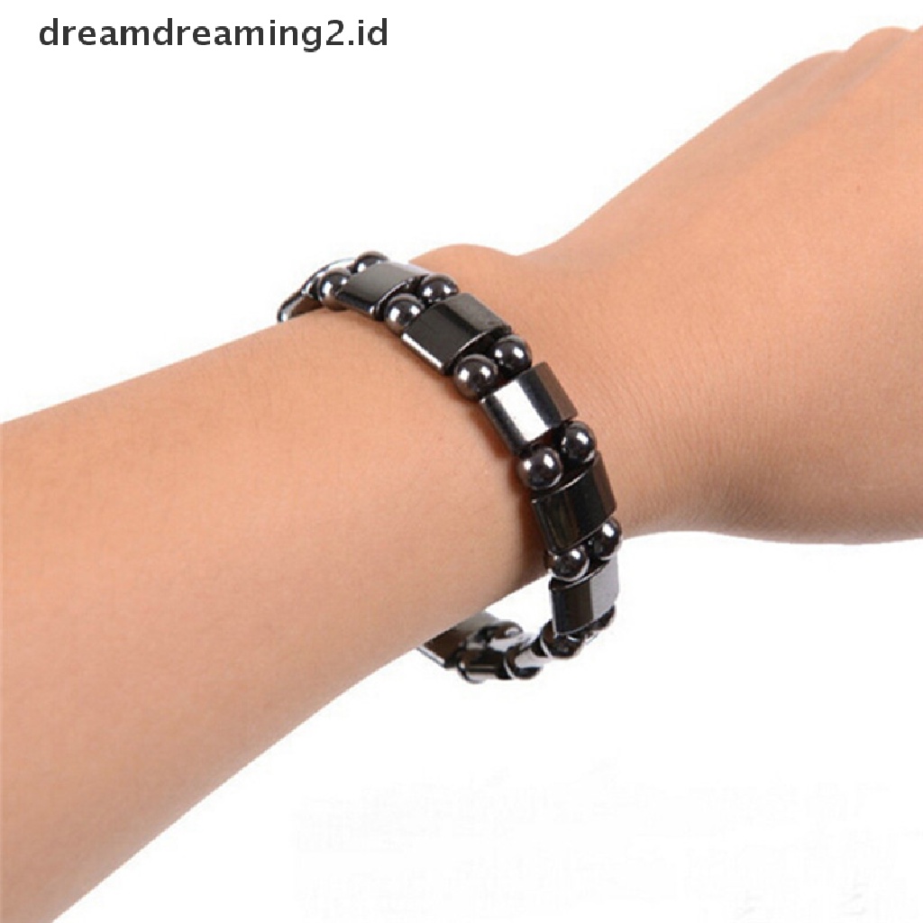 (hot) New Weight Loss Round Black Stone Bracelet Perawatan Kesehatan Gelang Terapi Magnet//