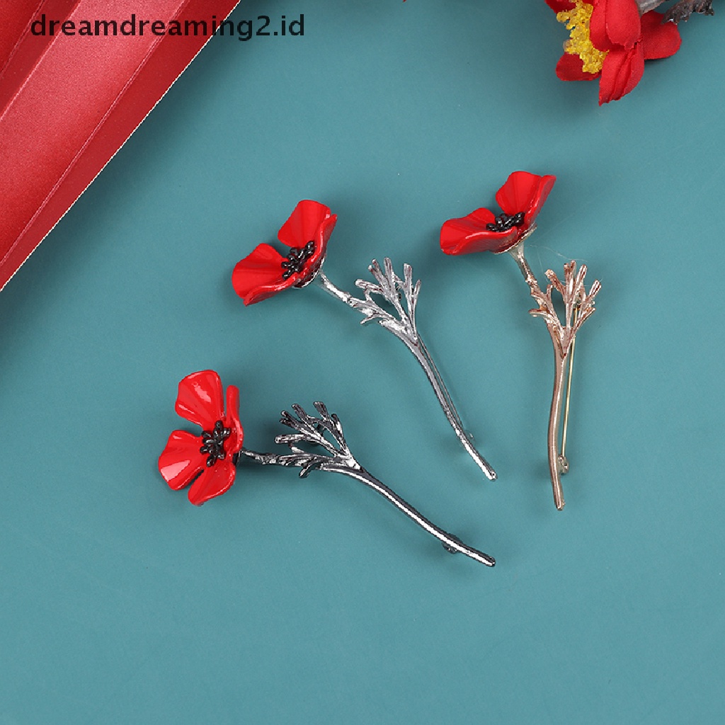 (hot) 1pcs Retro Kreatif Poppy Bunga Bros Jas Pakaian Kemeja Kerah Pin Brooch//