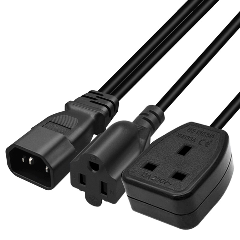 Zzz 1ft 32cm IEC320 C14 Ke Nema 5-15R+UK13A Kabel Ekstensi AC-Power Adapter Cord