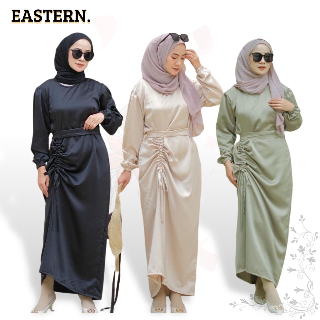 Dress Satin Kondangan Amaris Polos Elegan Paha Serut