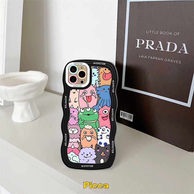 Case Monster Kecil Lucu Imut Kompatibel Untuk IPhone XR 11 13 12 14 Pro Max 7Plus 6s 6 7 8 Plus X XS Max14 Plus SE 2020 Kartun Hewan Lembut Bergelombang Tepi Belakang Ponsel Cover