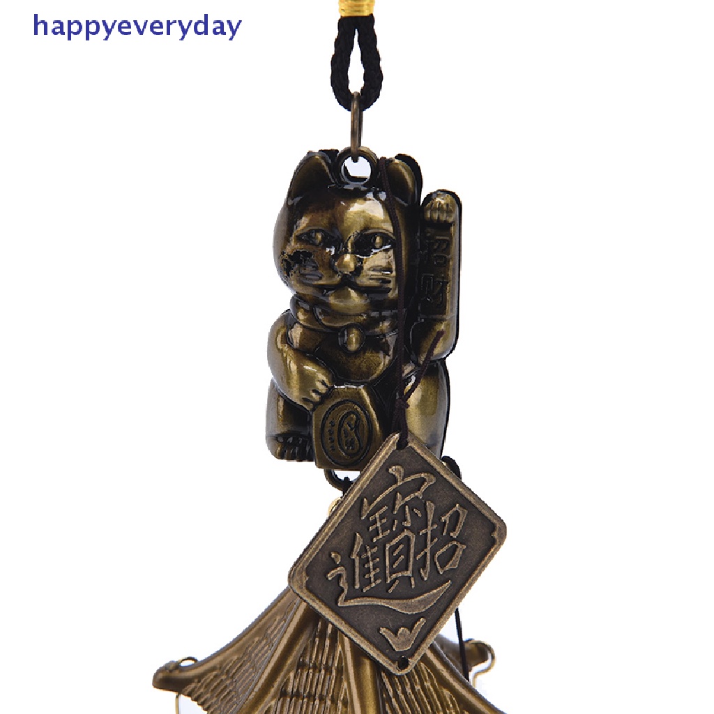 [happy] Logam Tembaga Lonceng Angin Liontin Dekorasi Pintu Lucky Cat Feng Shui Pendant [ID]