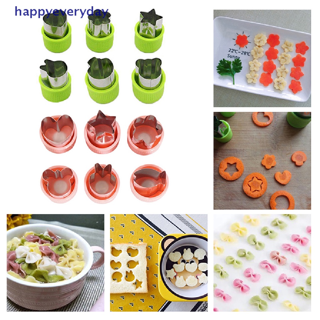 [happy] 6/9pcs Alat Masak Portable Pemotong Sayuran Gagang Plastik Stainless Steel Buah Cutg Die Gadget Dapur [ID]