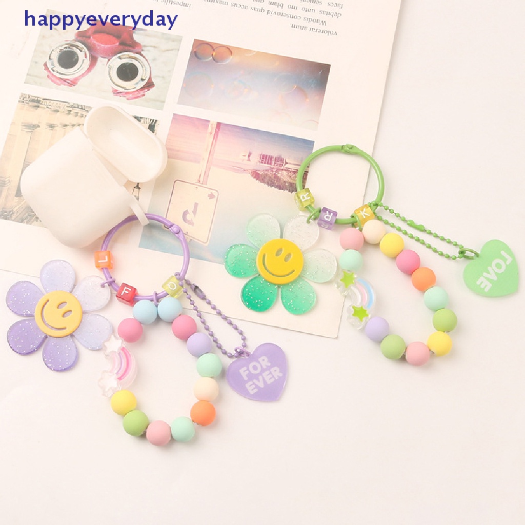 [happy] Gantungan Kunci Pendnat Bunga Matahari Lucu Untuk Wanita Gaya Korea Tas Keychain Berwarna Manik-Manik Gelang Keyrings Aksesoris Untuk Earphone [ID]