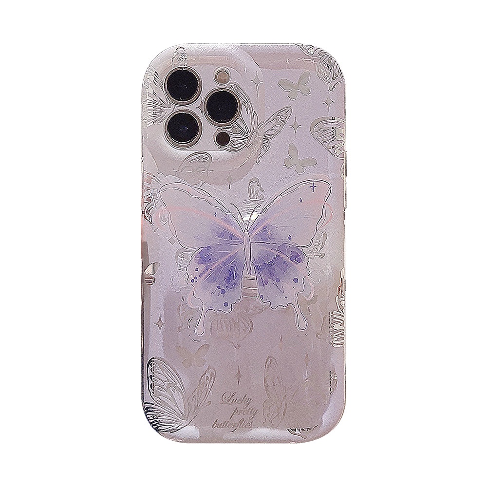IPHONE Ins Hollow Out the Line Butterfly Silicone Case Dengan Butterfly Holder Untuk Iphone14 11 12 13 PRO MAX Casing Cover Pelindung AT0131