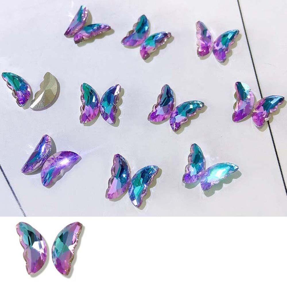 Needway Butterfly Nail Rhinestones Fashion Ins Style Manicure Aksesoris Sayap Kupu-Kupu Jepang Aurora Butterfly 3D Nail Art Drills