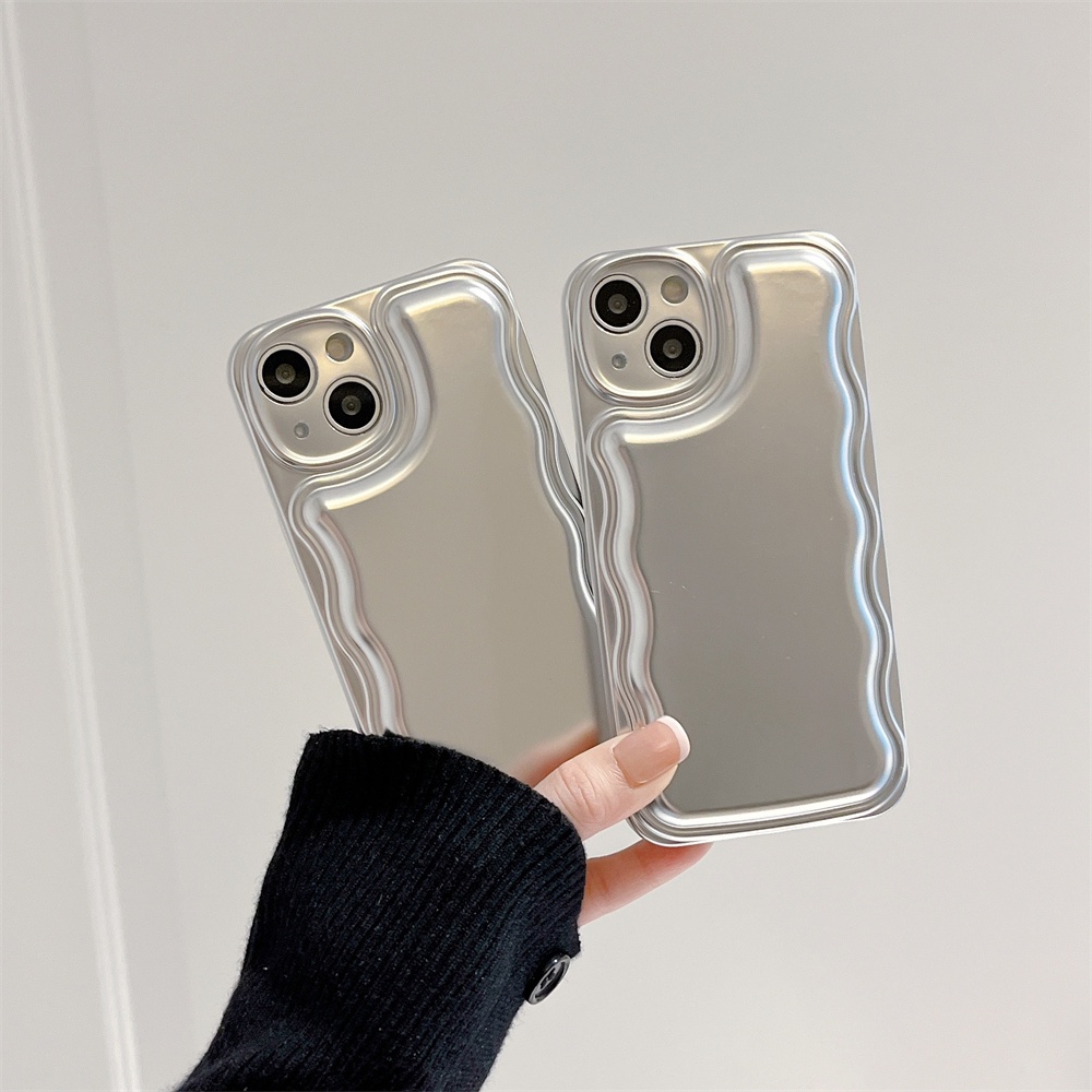 IPHONE Ins Shine Stylish Plating Irregular English Mirror Bracket Soft Case Untuk Iphone13 12 11 14 Pro X XR XS MAX Mewah Bergelombang Pinggiran Penutup Belakang