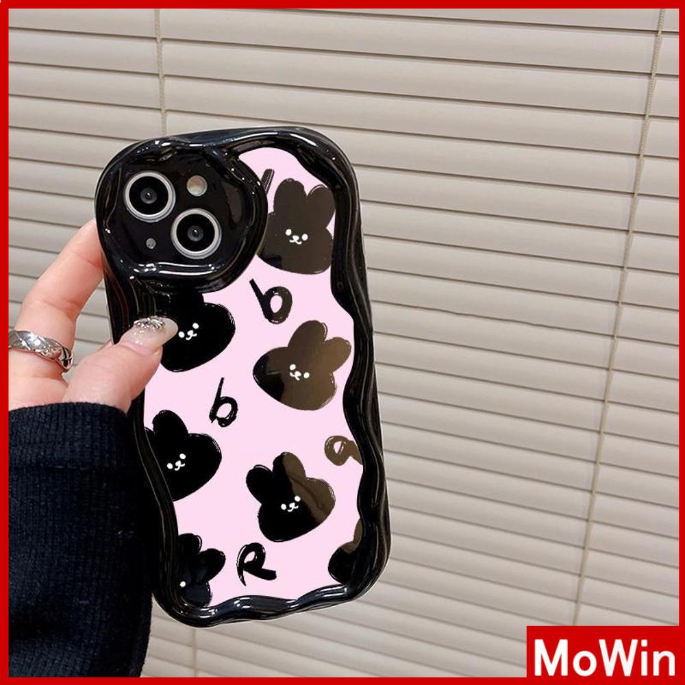 For iPhone 14 Pro Max iPhone Case 3D Curved Edge Wave Glossy Black TPU Airbag Shockproof Camera Cover Cute Rabbit Compatible with iPhone 13 Pro max 12 Pro Max 11 xr xs max 7Plus