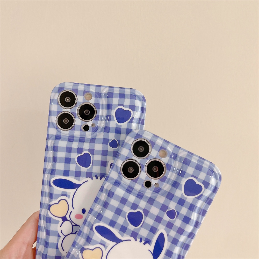 IPHONE Ins Biru Diperiksa Pacha Anjing Cek Gelombang Desain Hitam Dan Putih Casing Ponsel Untuk Iphone14 14Pro 11 12 13 Pro Max Case Soft Shell TPU Cover Pelindung