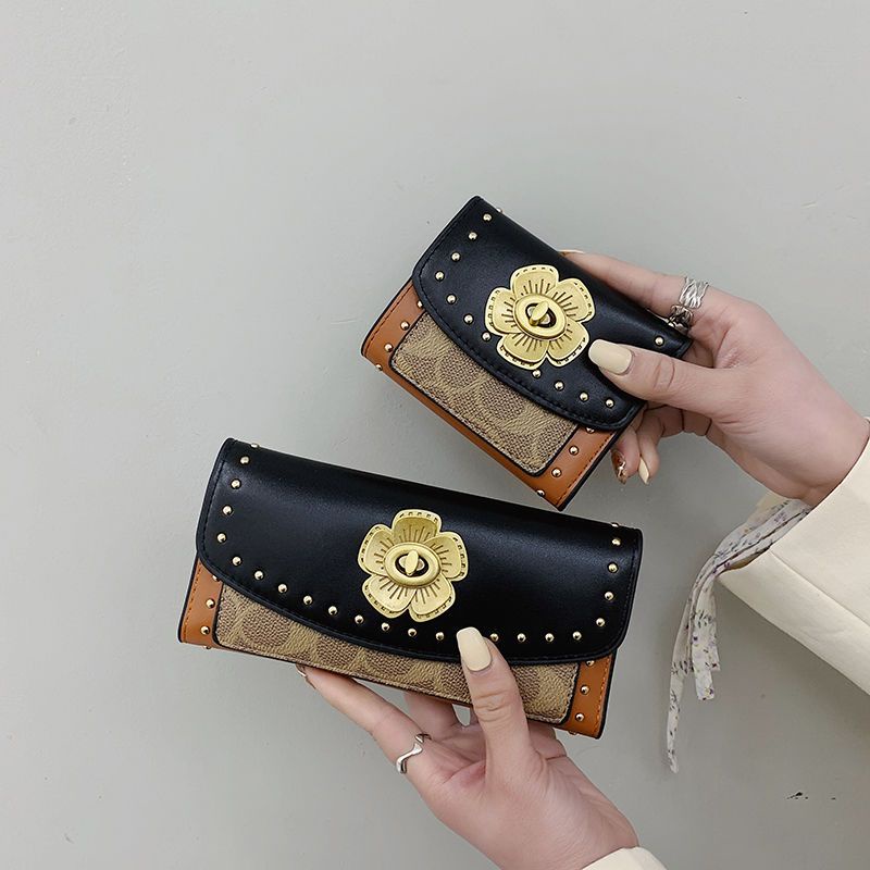 Sera 2023 merek trendi baru fashion camellia dompet pendek wanita tri-fold rivet long wallet multi-card card holder