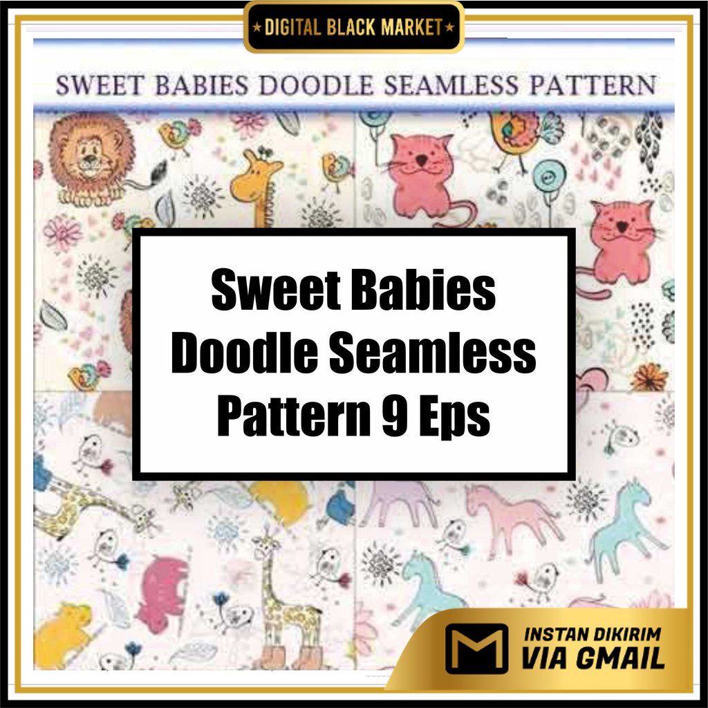 Sweet Babies Doodle Seamless Pattern 9 Eps