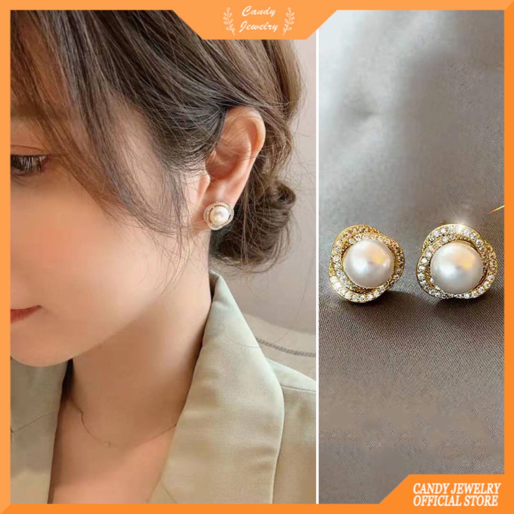 Anting Tusuk Sterling Silver 925 Hias Mutiara / Berlian Imitasi Ala Korea Untuk Wanita