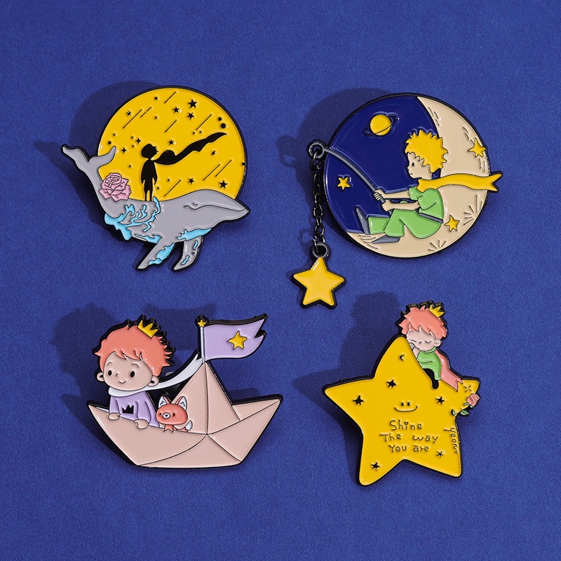 Pangeran Kecil Fox Mawar Enamel Pin Lucu Bulan Bintang Kertas Perahu Paus Bros Lencana Kerah Pin Kartun Perhiasan Hadiah Untuk Anak-Anak Teman