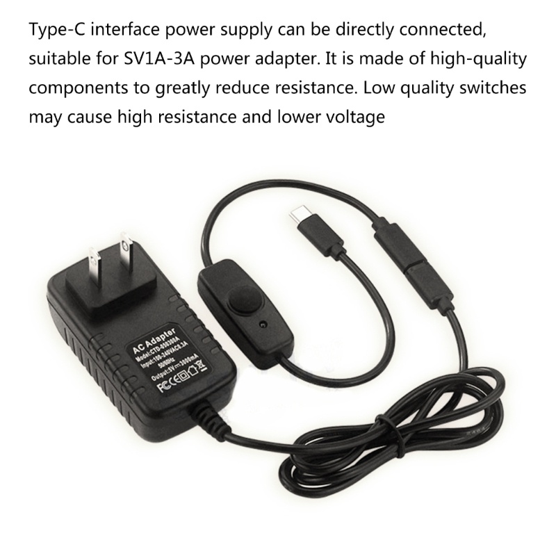 Bt Type-C Power Supply USBC Male to Female Kabel Ekstensi Saklar On Off 31cm