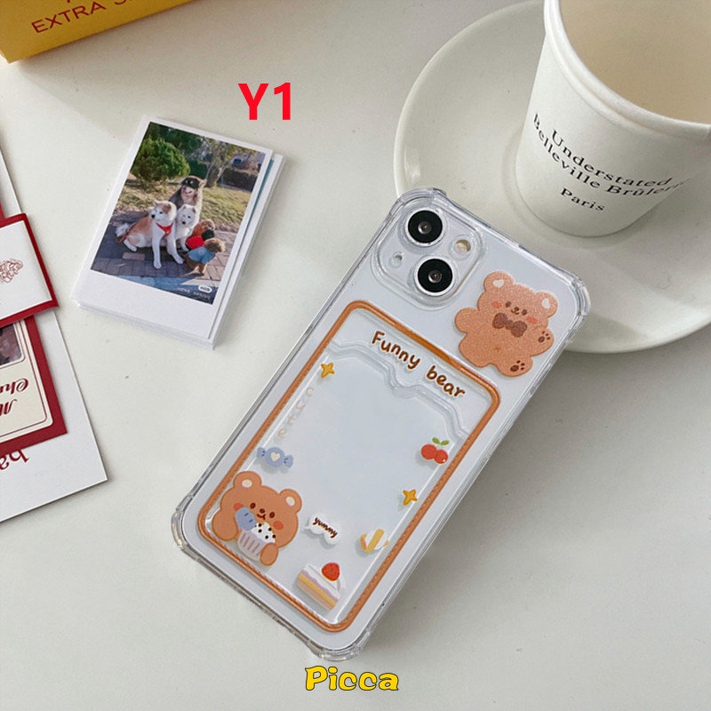 Case Tempat Kartu Beruang Imut Sweet Bunny Redmi A1 9 10 10C 9A 9C NFC Redmi Note11 10 10s 9 Pro Note9 Mi 12 12x11 Lite POCO M3 POCO X3 Pro NFCWallet Slot Clear Soft Cover