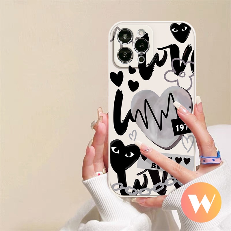 IPHONE Casing Tpu Lembut Tepi Lurus Kompatibel Untuk Iphone11 13 14 12 Pro Max 7Plus XS X XR Max8 6 7 6SPlus SE 2020 Trendy Comme des Garcons Love Heart Back Cover