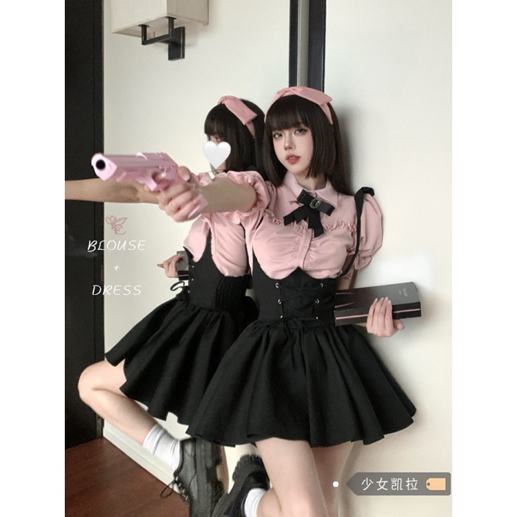 Red Suspender hitam gaun wanita musim panas hot gadis tutu rok rasa desain rok pendek rok manis dan pedas miu setelan