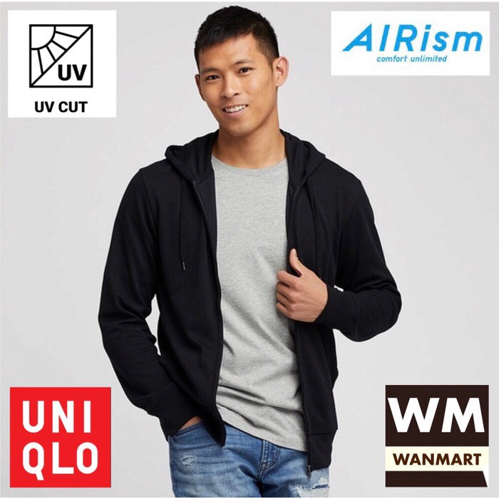 UNIQLO AIRism Jacket Men Jaket Pria UV CUT Hoodie Retsleting Black