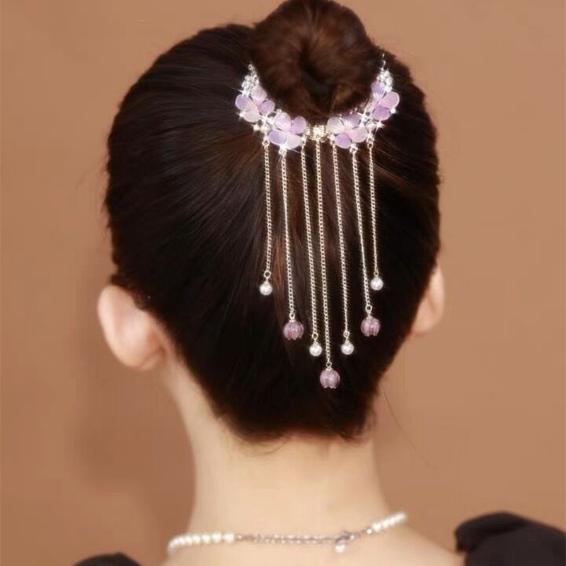 Alloy Berlian Imitasi Bunga Jepit Rambut Rumbai Manik-Manik Ponytail Hair Clip Aksesoris Rambut Wanita