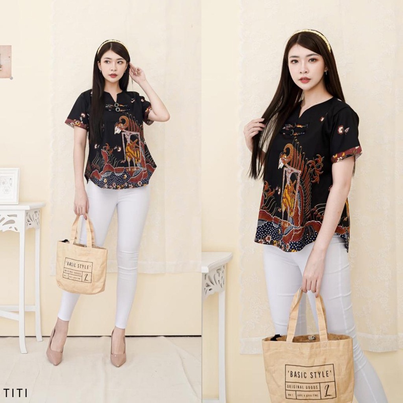 Evercloth Titi Blouse Wanita Atasan Wanita Blouse Batik Lengan Pendek