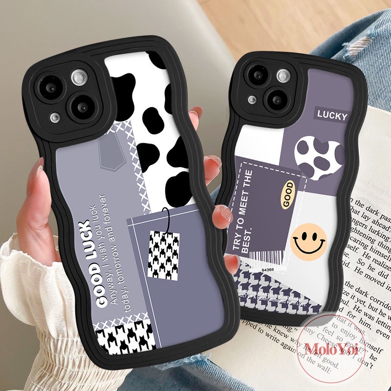 IPHONE Casing Pola Sambungan Smile Leopard Houndstooth Kompatibel Untuk Iphone14 12 11 13 Pro Max 7Plus 7 6 6s 8 14 Plus XR X XS Max SE 2020 Fashion Wavy Edge Tpu Soft Cover